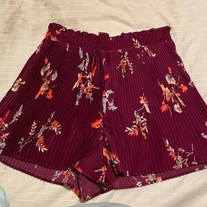 Ann Taylor Burgundy Floral High Waist Shorts